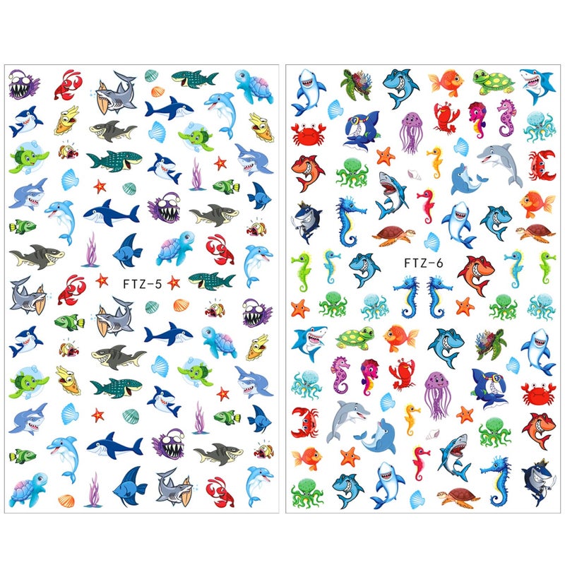FUMIHIT 8 Sheets Sea Animals Shark Nail Art Stickers 3D Self-Adhesive Ocean Nail Decals for Women Nail Art, Under The Sea Birthday Party Supplies Decorations Favors Gifts Ocean Animal Goodie Bag Fillers - Image 3